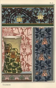 Columbine flower, Aquilegia vulgaris, in patterns for wallpaper, fabric and vase, 1897 (lithograph) Columbine flower, Aquilegia vulgaris, in patterns for wallpaper, fabric and vase, 1897 (lithograph)