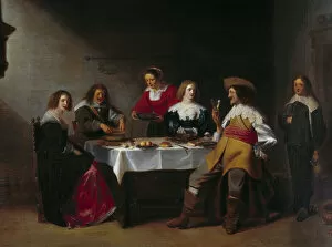 Flemish Region Gallery: Detail of 'Company meal'Painting by Christophe Van Der Lamen