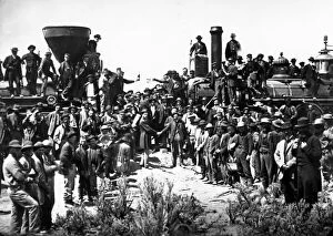 Completion of the First Transcontinental Railway in America, Promontory Point, Utah, 10th May 1869 (b/w photo)