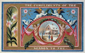 Puttos Collection: 'Compliments of the Season', Victorian card (chromolitho)