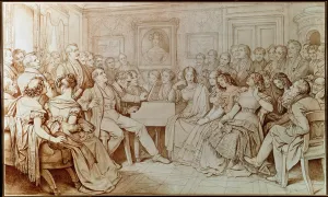 Austrians Gallery: The composer Franz schubert accompanies tenor Johann Michael Vogl at a musical evening at