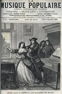 The composer George Frederick Handel (Georg Friedrich Handel, 1685-1759) threatening Francesca Cuzzoni (1696-1778) to throw her out of the window after a difficult repetition - engraving in ' Popular music'"