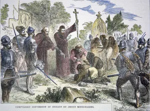 Compulsory conversion of Native Americans to christianity by Spanish Jesuit missionaries Compulsory conversion of Native Americans to christianity by Spanish Jesuit missionaries