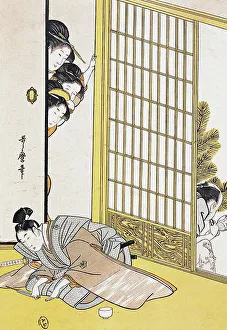 In front of concubines room, ukiyo-e art print by Kitagawa Utamaro (1753-1806) In front of concubines room, ukiyo-e art print by Kitagawa Utamaro (1753-1806)