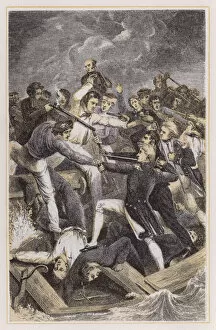 Admiral Nelson Gallery: Conflict with a Spanish launch (coloured engraving)