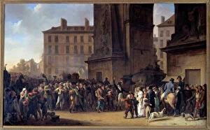 Military Service Gallery: The conscripts of 1807 passing in front of the Porte Saint Denis in Paris Painting by