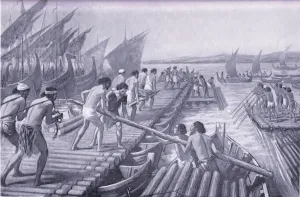 Construction of ArtaXerxes Bridge of boats by Phoenician sailors (litho) Construction of ArtaXerxes Bridge of boats by Phoenician sailors (litho)