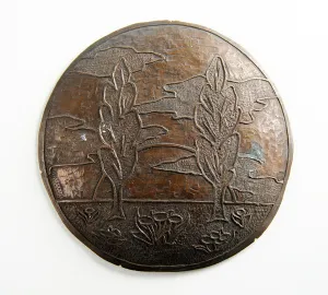 Convex plaque with trees, clouds and flowers (metal) Convex plaque with trees, clouds and flowers (metal)