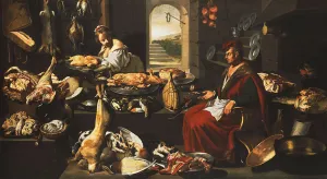 A Cook in a Well-Stocked Kitchen with a Serving Woman, (oil on canvas) A Cook in a Well-Stocked Kitchen with a Serving Woman, (oil on canvas)