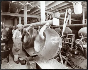 Cooks working in the kitchen at Maillard's Chocolate Manufacturers Cooks working in the kitchen at Maillard's Chocolate Manufacturers