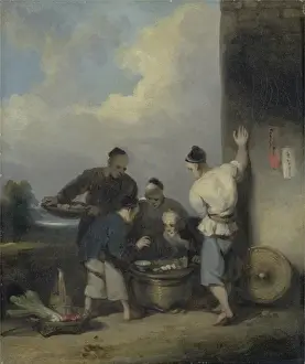 Coolies Round the Food Vendors Stall, after 1825 (oil on canvas)