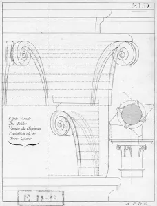 The corinthian capital, illustration from a book on geometry, 18th or 19th century The corinthian capital, illustration from a book on geometry, 18th or 19th century