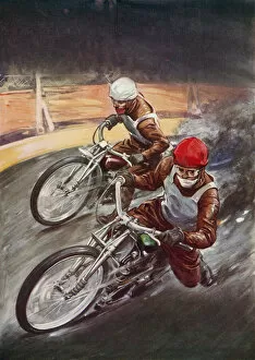 Speedway Gallery: Cornering on the dirt track (colour litho)