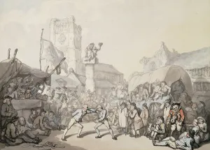 A Cornish Wrestling Match, (pencil, pen and grey ink and watercolour) A Cornish Wrestling Match, (pencil, pen and grey ink and watercolour)