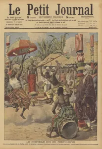 The coronation of Adjiki, new King of Porto-Novo, French Dahomey (colour litho) The coronation of Adjiki, new King of Porto-Novo, French Dahomey (colour litho)