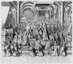Coronation ceremony of Louis XIII in Reims, 17 October 1610 (engraving) Coronation ceremony of Louis XIII in Reims, 17 October 1610 (engraving)