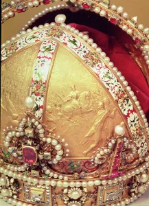 Austrians Gallery: Coronation Crown of Rudolph II, Emperor of Austria, detail of gold panel depicting king Rudolph in battle
