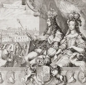 Coronation of the english king William III and Queen Mary II on April 11 Coronation of the english king William III and Queen Mary II on April 11