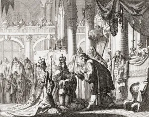 Coronation of King William III and Queen Mary II, April 11, 1689 (engraving) Coronation of King William III and Queen Mary II, April 11, 1689 (engraving)