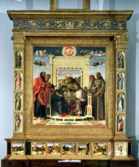 Coronation of the Virgin with SS. Paul, Peter, Jerome and Francis of Assisi with scenes from the lives of the saints in