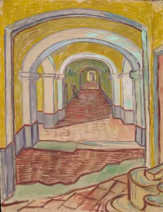 Corridor in the Asylum, 1889 (oil over black chalk on pink laid ( Ingres ) Corridor in the Asylum, 1889 (oil over black chalk on pink laid ( Ingres )
