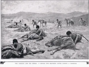 The Cossack and his horse during the Russo-Japanese War (litho) The Cossack and his horse during the Russo-Japanese War (litho)