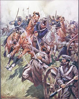 Crimean War Gallery: Cossack and Russian reel'd from the sabre stroke, illustration from Ballads of Famous Fights