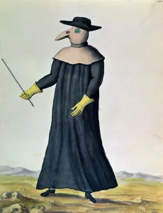 Costume designed to protect doctors from the plague, 1720 (w/c on paper) Costume designed to protect doctors from the plague, 1720 (w/c on paper)