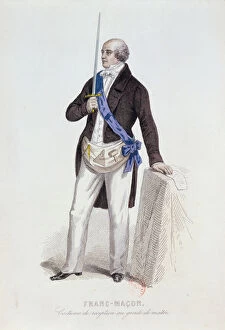 Cordon Gallery: Costume of a Freemason for his reception into the grade of Master, c.1848 (engraving)