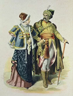 Costumes of the 17th Century Polish Nobility, 1885 (colour litho)