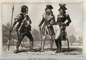 Costumes under the Convention. Engraving from 1859 in ' Le Monde Costumes under the Convention. Engraving from 1859 in ' Le Monde