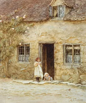 Allingham Gallery: At the Cottage Door (watercolour with scratching out)