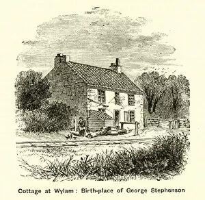 Boys Own Gallery: Cottage at Wylam, birthplace of George Stephenson (engraving)