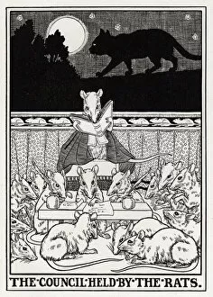 Council held by rats - The Council Held By The Rats - (Recueil 1, Book 2, Fable 2) - engraving from "