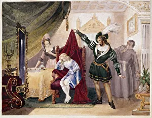 The Count made advances to Suzanne while Cherubin was concealed on the chair The Count made advances to Suzanne while Cherubin was concealed on the chair