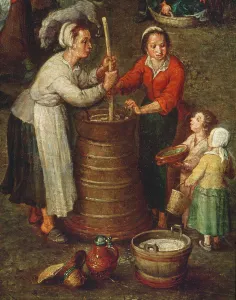 Country Life, detail of peasants churning milk (oil on canvas) Country Life, detail of peasants churning milk (oil on canvas)