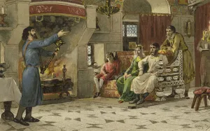 Count's living room, 12th Century (colour litho) Count's living room, 12th Century (colour litho)