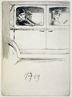 Transport,travellers & Immigrants Gallery: A couple in a chauffeur driven car, illustration for Mitsou by Sidonie-Gabrielle Colette (1873-1954)