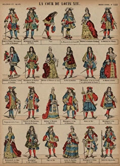 Court of King Louis XIV of France (coloured engraving)