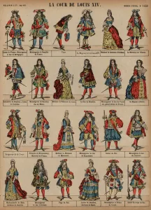 Court of King Louis XIV of France (coloured engraving) Court of King Louis XIV of France (coloured engraving)