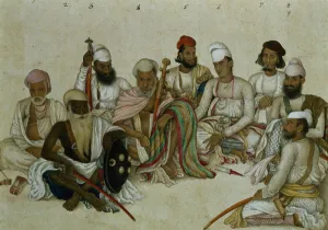 Nine courtiers and servants of the Raja Patiala, c.1817 (pencil & gouache on paper) Nine courtiers and servants of the Raja Patiala, c.1817 (pencil & gouache on paper)