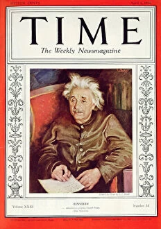 Samuel Johnson Woolf Gallery: Front cover of Time magazine depicting Albert Einstein (1879-1955) 4th April 1938 (colour litho)