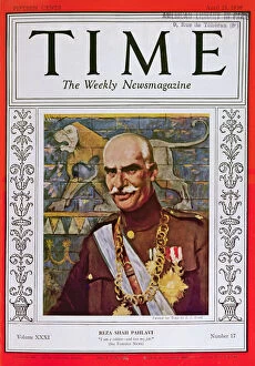 Samuel Johnson Woolf Gallery: Front Cover of Time Magazine depicting Reza Shah Pahlavi (1877-1944), 25th April 1938 (colour litho)