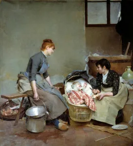 The cradle. Painting by Auguste Pinchart (1842-1924), 1887. Oil on canvas The cradle. Painting by Auguste Pinchart (1842-1924), 1887. Oil on canvas