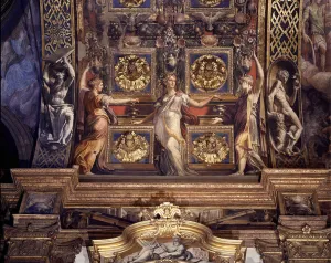 Three of the five crazy virgins. Detail of the frescoes by Francesco Mazzola (1503-1540) Three of the five crazy virgins. Detail of the frescoes by Francesco Mazzola (1503-1540)