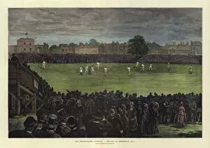 Flannels Gallery: The Cricket Match, Australia v England, at Kennington Oval (coloured engraving)