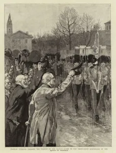 Battle Of Inkerman Gallery: Crimean Veterans cheering the Colours of the Queens Guard on the Thirty-Sixth Anniversary of the Battle of Inkerman