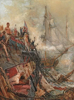 Injuries Gallery: 'Crippled but Unconquered': H.M.S. Belleisle at Trafalgar, 21st October 1805 (oil on canvas)