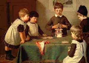 A Critical Moment, detail of children building a house of cards, 1889 A Critical Moment, detail of children building a house of cards, 1889