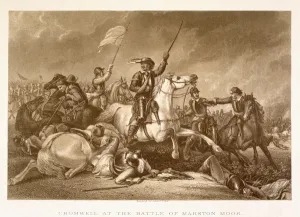 Cromwell leading the charge after being wounded in his right arm at the Battle of Marston Cromwell leading the charge after being wounded in his right arm at the Battle of Marston